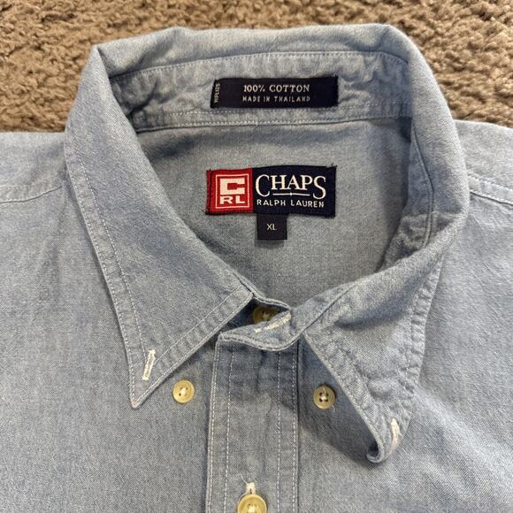 Vintage Chaps Ralph Lauren Chambray Shirt Size Large Blue Denim Light 90s Cotton - Picture 3 of 7
